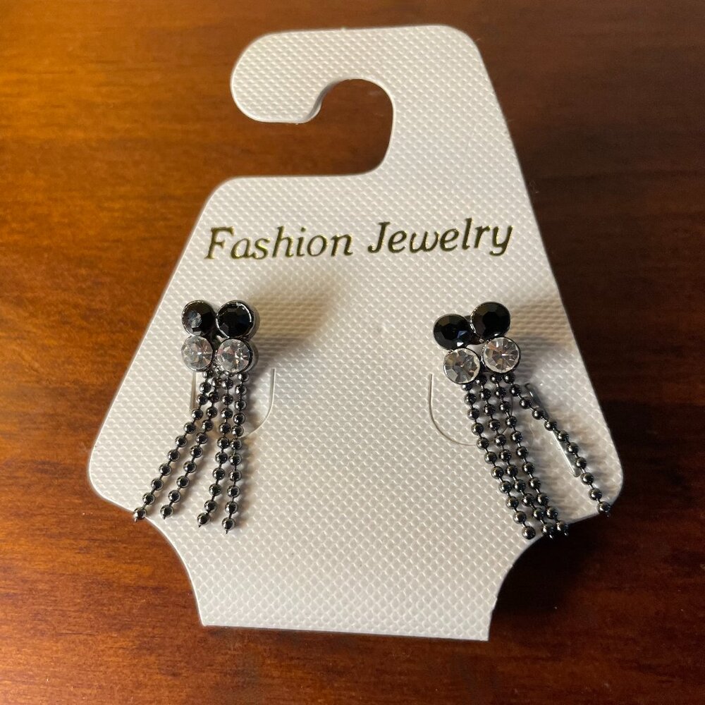 Bundle 3 for $12.  Dangle Earrings with Silver Toned Beads and Black Faux Stones